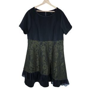 Eloquii Womens Dress 18 Plus Size Black Green Floral Lace Dark Academia Gothic